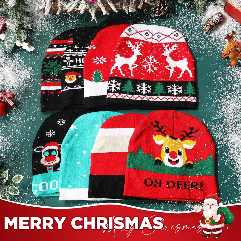 Breathffy Christmas Beanie for Kids Adults Winter Knitted Hats Santa Snowman Elk Unisex Caps for Christmas - Image 4